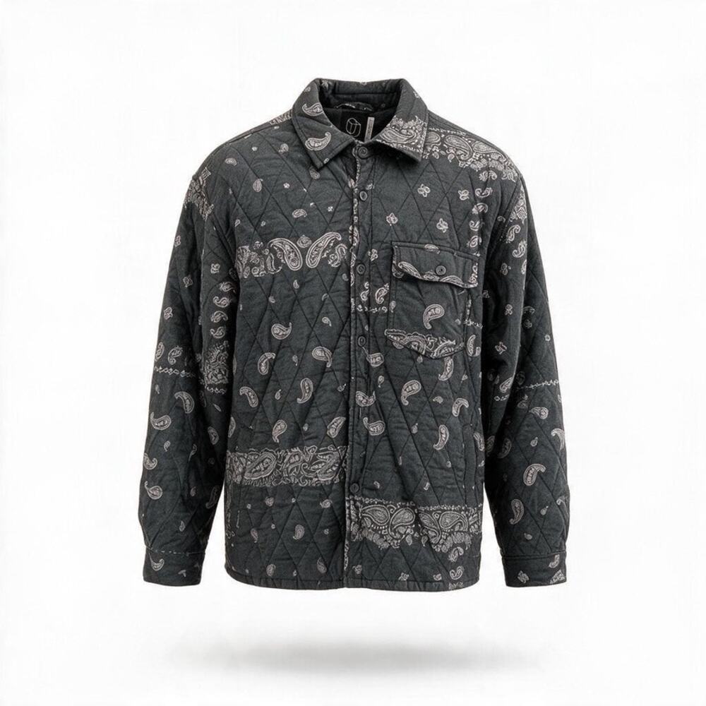 Original Use Unisex M Black Paisley Bandana Quilted Shacket Shirt Jacket Button